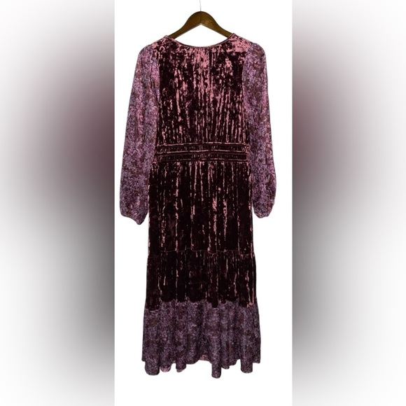Frye and Co. Floral Burnout Velvet Burgundy Dress Midi Flounce L Boho Cowgirl - Picture 2 of 11